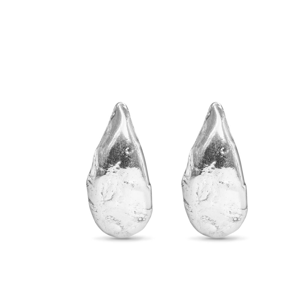 Earring, sterling silver, 24x7mm with 11x7mm smooth teardrop. Sold